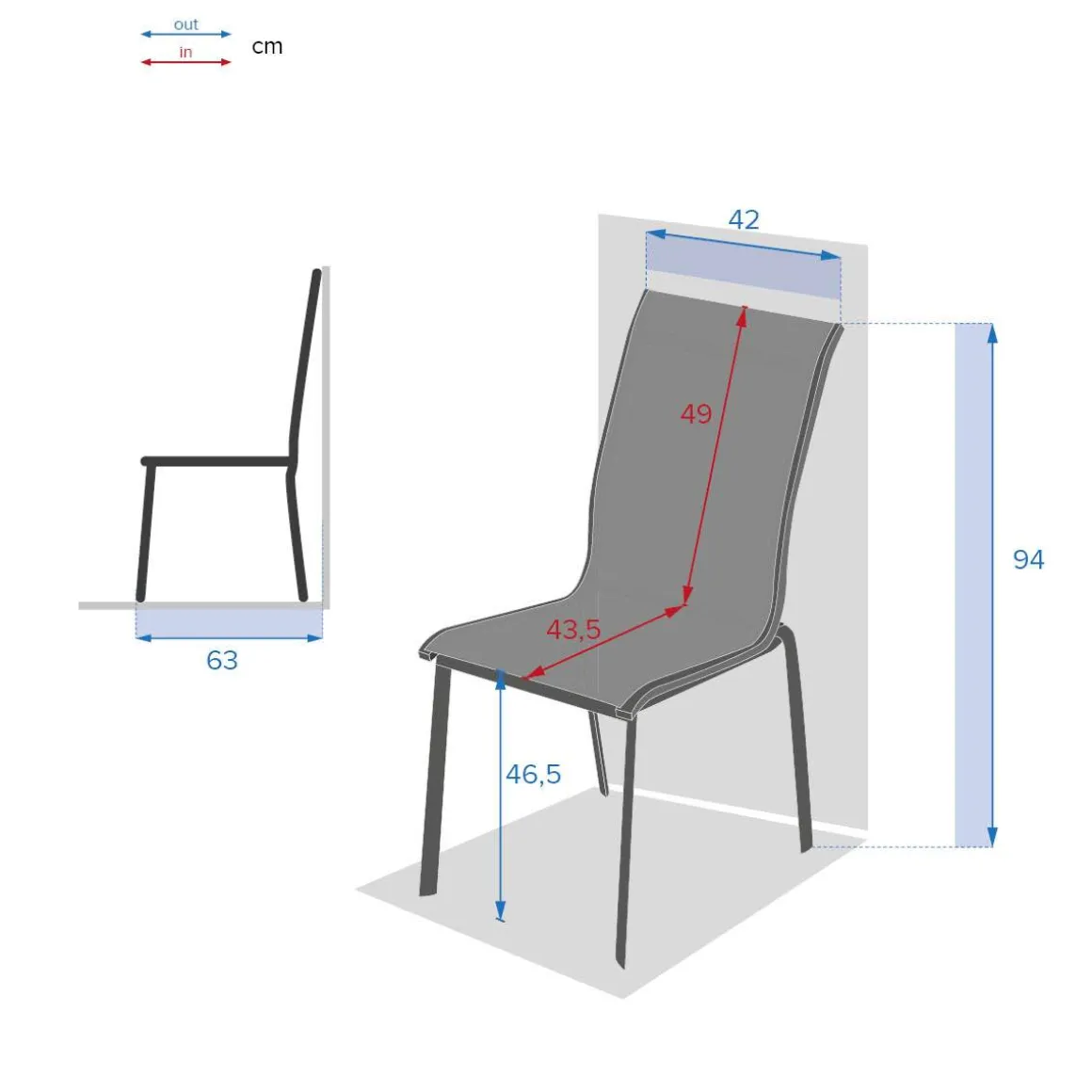Chaise de jardin empilable AXANT Bleu canard & Graphite