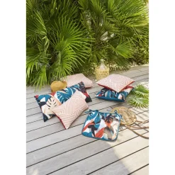 Coussin déco d'intérieur et d'extérieur DEYO motif Feuilles Bleu canard