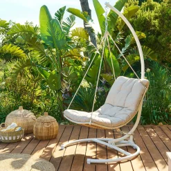 Ensemble fauteuil œuf suspendu DILMAU + pied PANAO Blanc