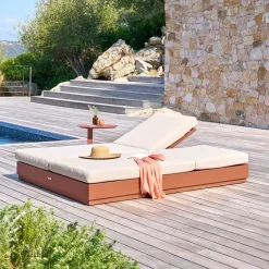 Ensemble lit piscine double ALLURE + table d’appoint VENUZIA Acajou