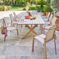 Ensemble table de jardin AXIOME + 8 fauteuils AXANT Miel