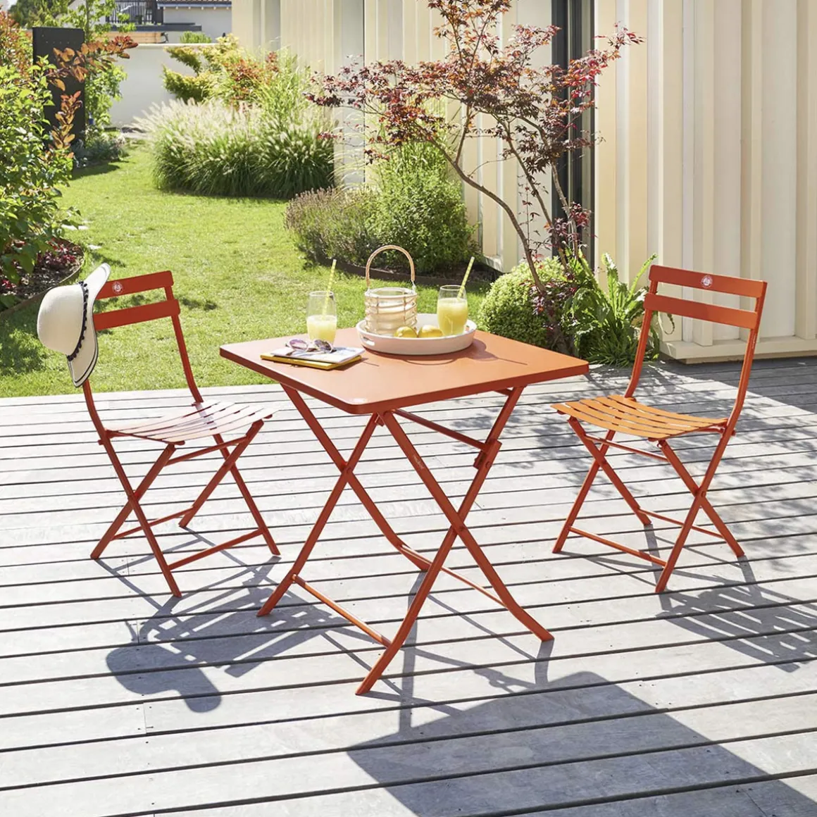Ensemble table de jardin + 2 chaises GREENSBORO Roland-Garros Terre Battue