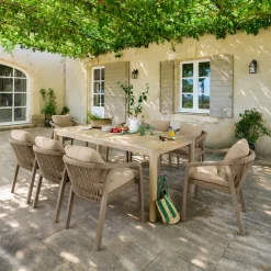 Ensemble table de jardin DEONA + 8 fauteuils ORIENGO Acacia
