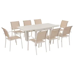Ensemble table de jardin extensible + 8 fauteuils empilables PIAZZA Argile