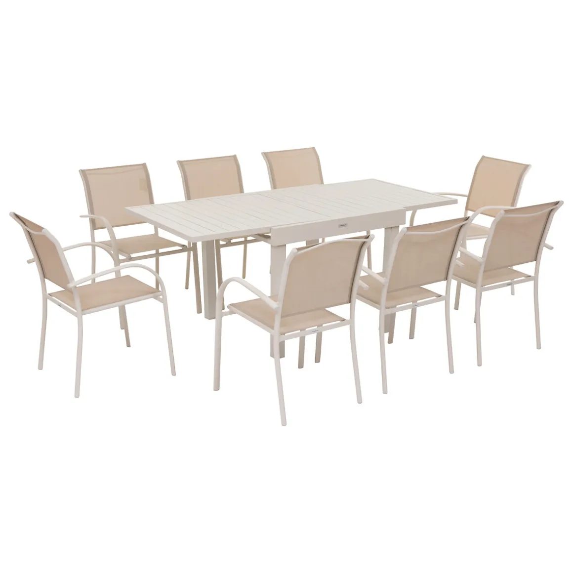 Ensemble table de jardin extensible + 8 fauteuils empilables PIAZZA Argile