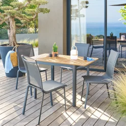 Ensemble table de jardin extensible FOLYA + 4 chaises AXANT Graphite