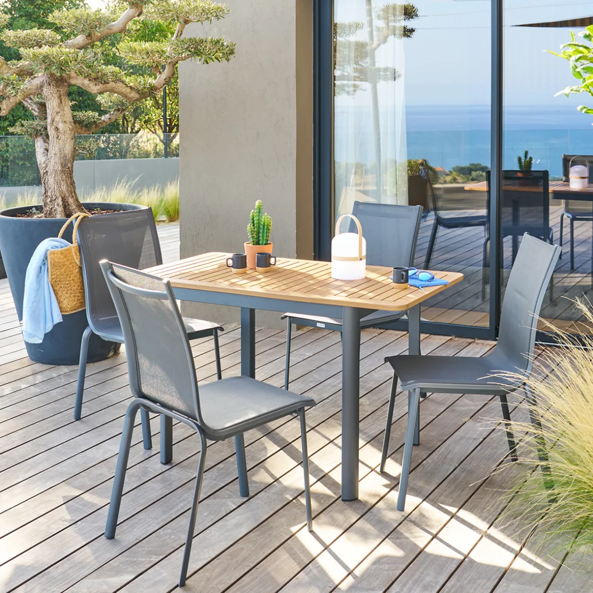 Ensemble table de jardin extensible FOLYA + 4 chaises AXANT Graphite