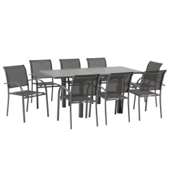 Ensemble table de jardin extensible + 8 fauteuils PIAZZA Graphite