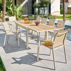Ensemble table de jardin extensible PIAZZA + 12 fauteuils ESSENTIA Épeautre & Argile