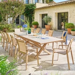 Ensemble table de jardin extensible AXIOME + 12 fauteuils AXANT Argile