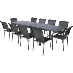 Ensemble table de jardin extensible + 10 fauteuils PIAZZA Graphite
