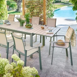 Ensemble table de jardin extensible EVASION + 12 fauteuils AXANT Lin & Laurier