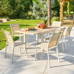 Ensemble table de jardin extensible PIAZZA + 8 chaises ESSENTIA Épeautre & Argile