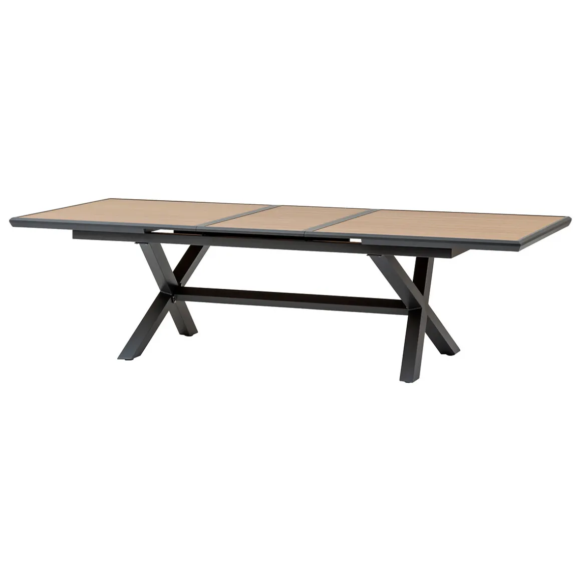 Ensemble table de jardin extensible AXIOME Effet teck Noix + 10 fauteuils DIESE Graphite