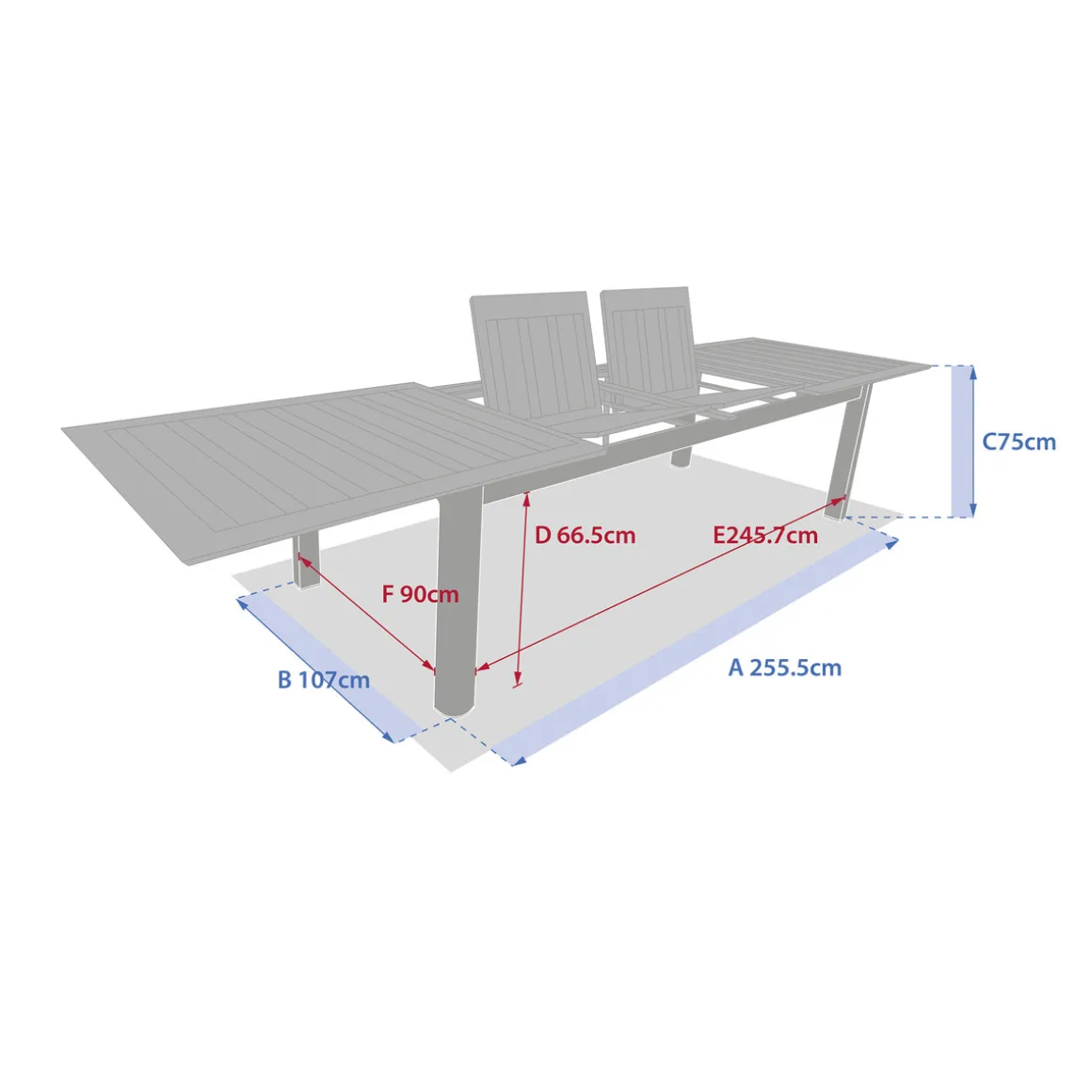 Ensemble table de jardin extensible MICEIRA + 10 fauteuils empilables DIESE Graphite