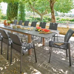 Ensemble table de jardin extensible MICEIRA + 10 fauteuils empilables DIESE Graphite