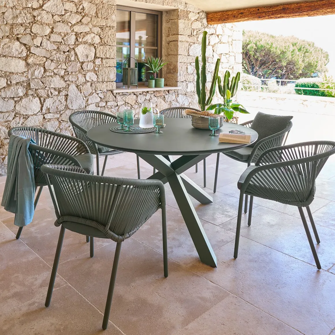 Ensemble table de jardin + 6 fauteuils ORYON Laurier