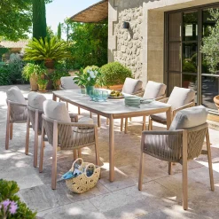 Ensemble table de jardin + 8 fauteuils NELORA Miel