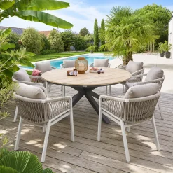 Ensemble table de jardin + 8 fauteuils ORIENGO Acacia / Graphite