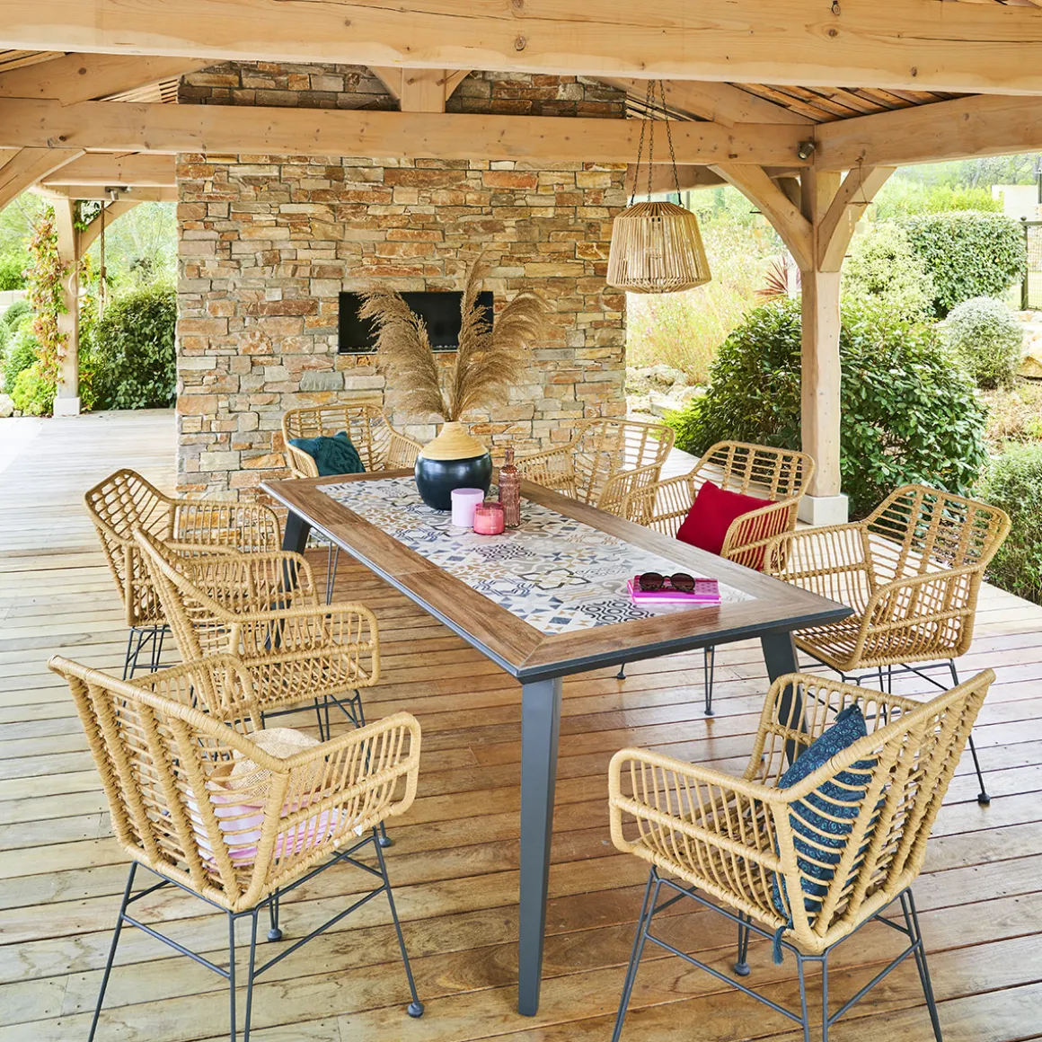 Ensemble table de jardin + 8 fauteuils LAMBADA Graphite