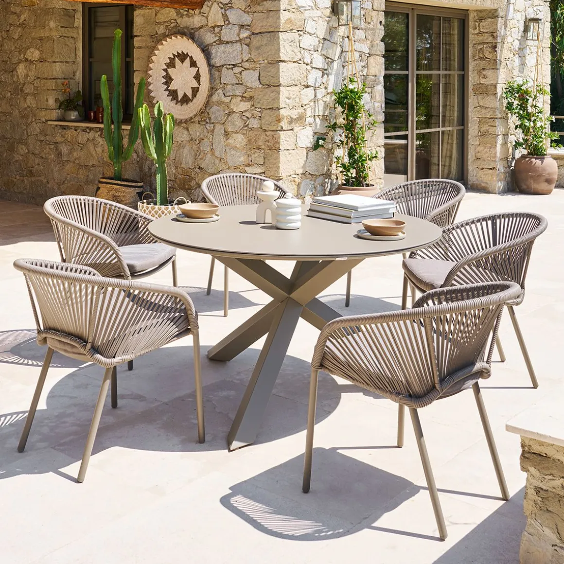 Ensemble table de jardin + 6 fauteuils ORYON Café