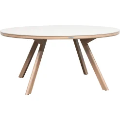 Ensemble table de jardin fixe ronde NELORA + 8 fauteuils NELORA Ficelle & Miel