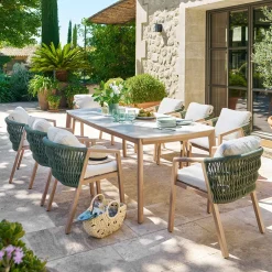 Ensemble table de jardin NELORA + 8 fauteuils MYLORE Miel