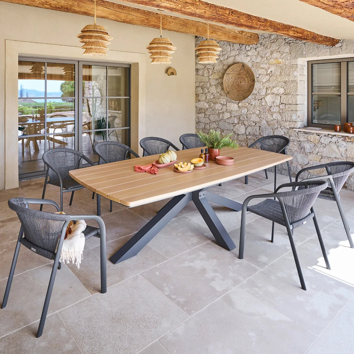 Ensemble table de jardin ORACLION + 10 fauteuils RIU Graphite