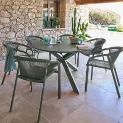 Ensemble table de jardin ORYON + 6 fauteuils RIU Laurier