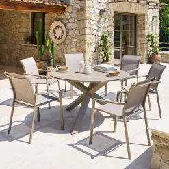 Ensemble table de jardin ORYON + 6 fauteuils ESSENTIA Café