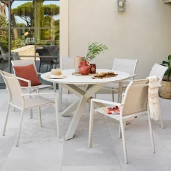 Ensemble table de jardin ORYON + 6 fauteuils ESSENTIA Argile