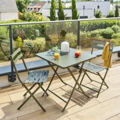 Ensemble table de jardin pliante carrée + 2 chaises GREENSBORO Vert laurier