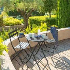 Ensemble table de jardin pliante ronde + 2 chaises GREENSBORO Graphite