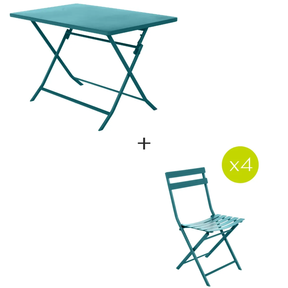 Ensemble table de jardin pliante rectangulaire + 4 chaises GREENSBORO Bleu canard
