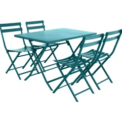 Ensemble table de jardin pliante rectangulaire + 4 chaises GREENSBORO Bleu canard