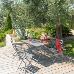 Ensemble table de jardin pliante rectangulaire + 4 chaises GREENSBORO Gris quartz