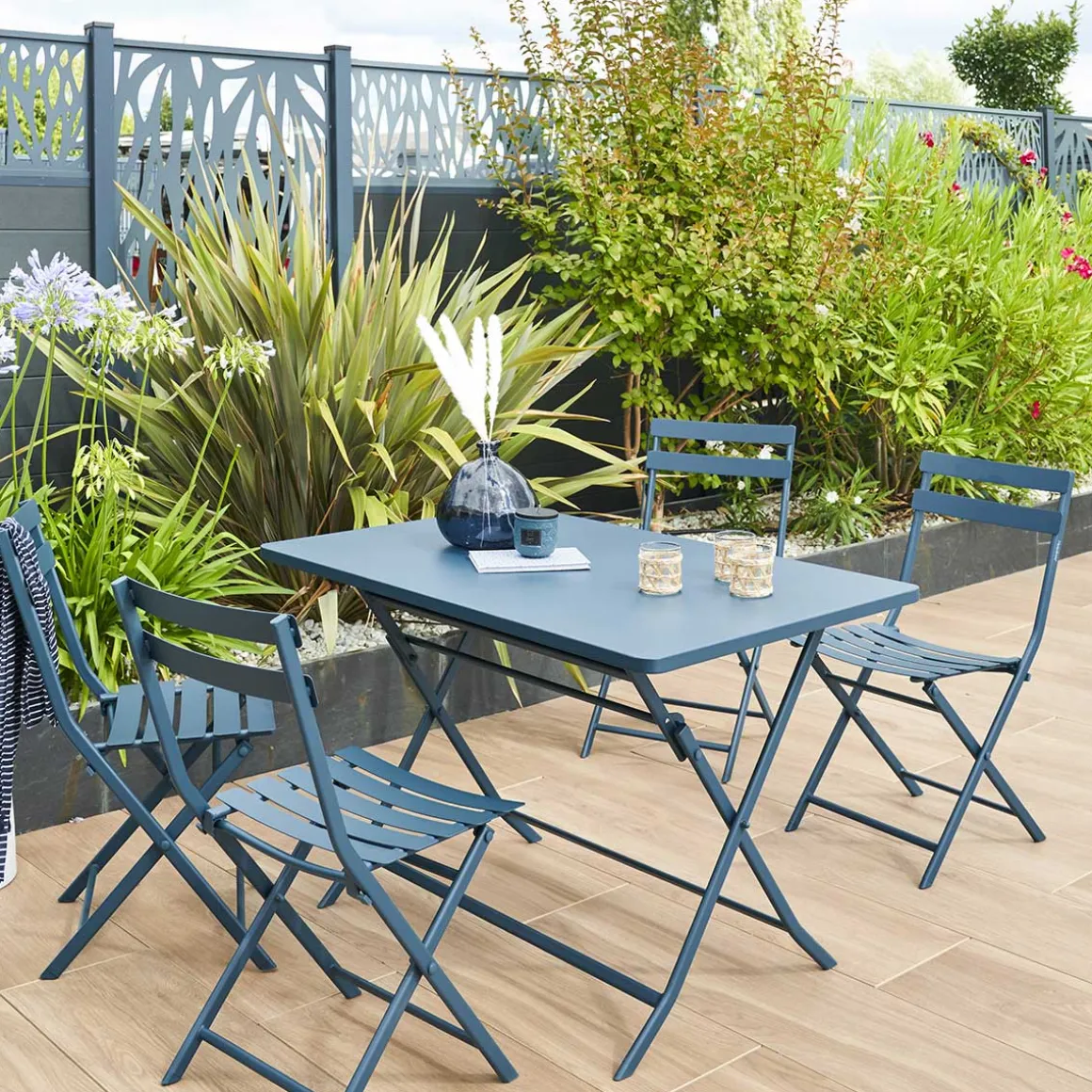 Ensemble table de jardin pliante rectangulaire + 4 chaises GREENSBORO Pétrole