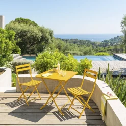 Ensemble table de jardin pliante carrée + 2 chaises GREENSBORO Jaune moutarde