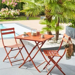 Ensemble table de jardin pliante carrée + 2 chaises GREENSBORO Ambre