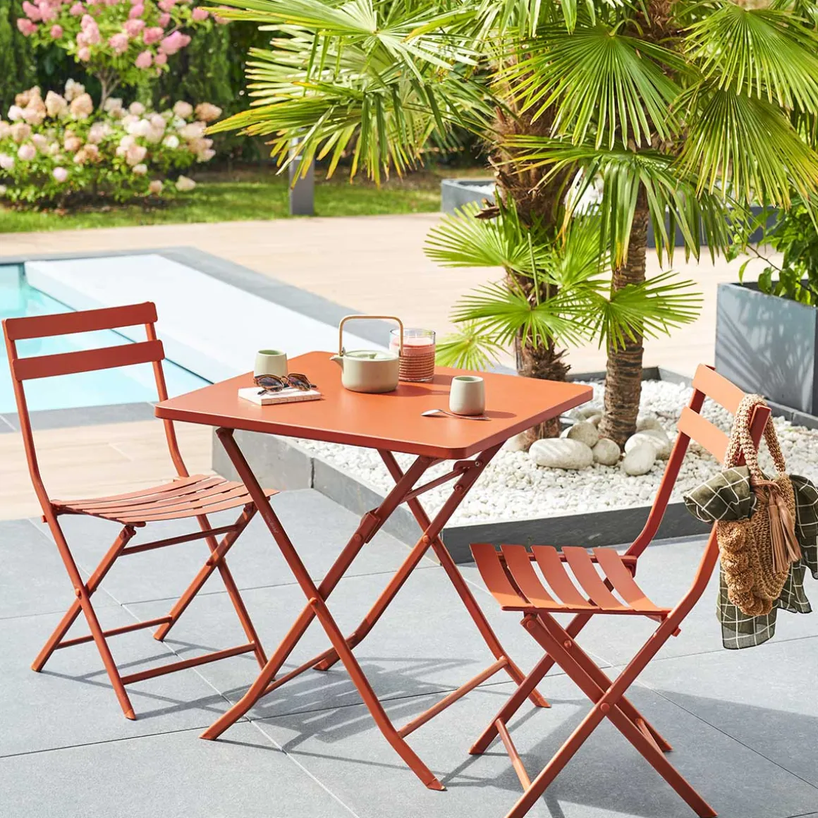 Ensemble table de jardin pliante carrée + 2 chaises GREENSBORO Ambre