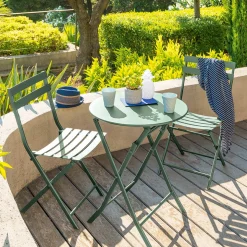 Ensemble table de jardin pliante ronde + 2 chaises GREENSBORO Vert olive