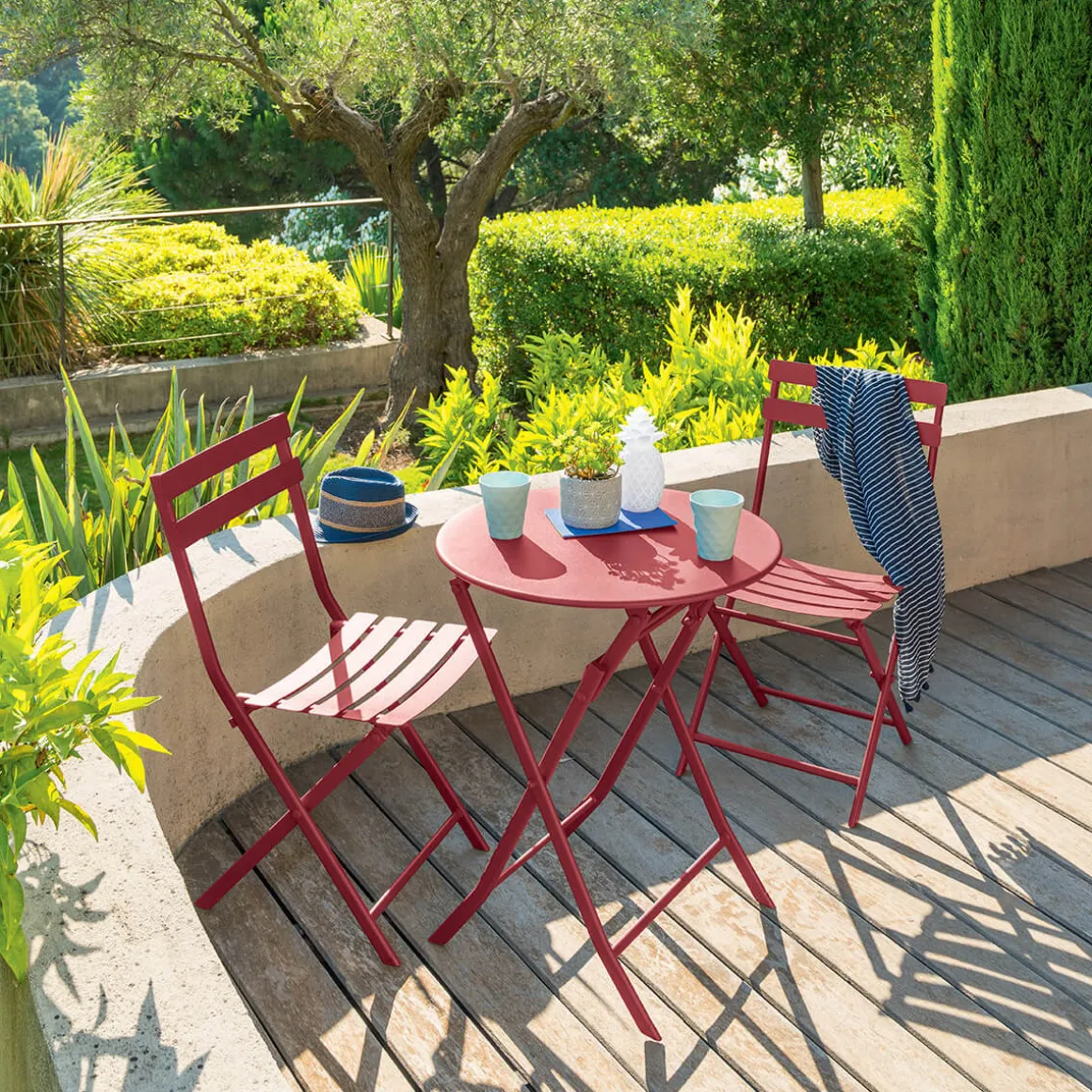 Ensemble table de jardin pliante ronde + 2 chaises GREENSBORO Grenade