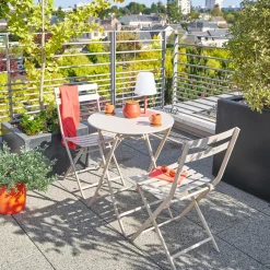 Ensemble table de jardin pliante ronde + 2 chaises GREENSBORO Argile