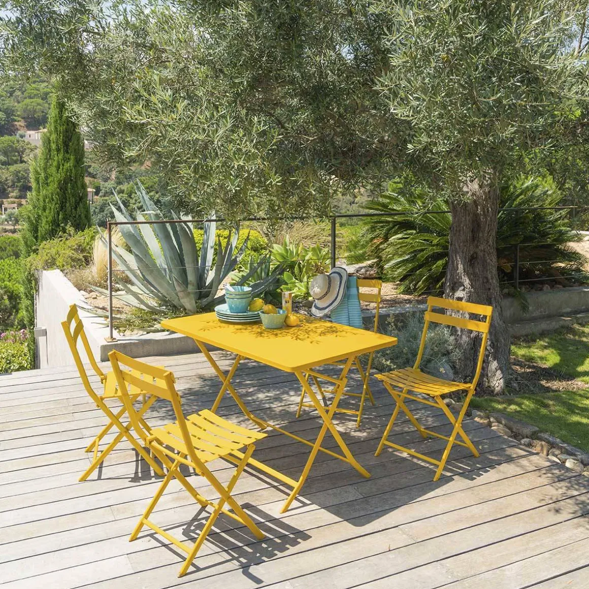 Ensemble table de jardin pliante rectangulaire + 4 chaises GREENSBORO Jaune moutarde