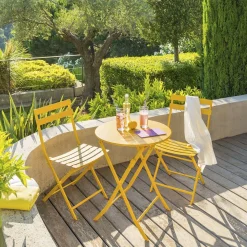 Ensemble table de jardin pliante ronde + 2 chaises GREENSBORO Jaune moutarde