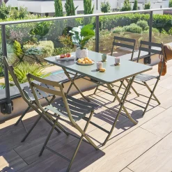 Ensemble table de jardin pliante rectangulaire + 4 chaises GREENSBORO Vert laurier