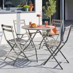 Ensemble table de jardin pliante ronde + 2 chaises GREENSBORO Café