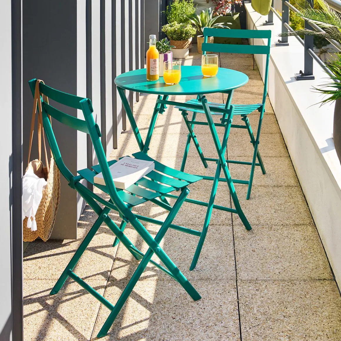 Ensemble table de jardin pliante ronde + 2 chaises GREENSBORO Opale