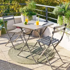 Ensemble table de jardin pliante carrée + 2 chaises GREENSBORO Café