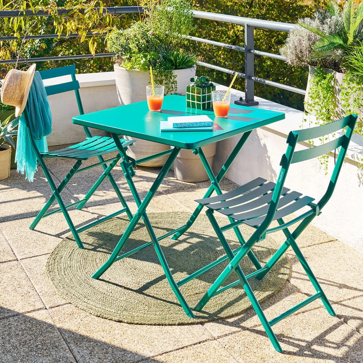 Ensemble table de jardin pliante carrée + 2 chaises GREENSBORO Opale